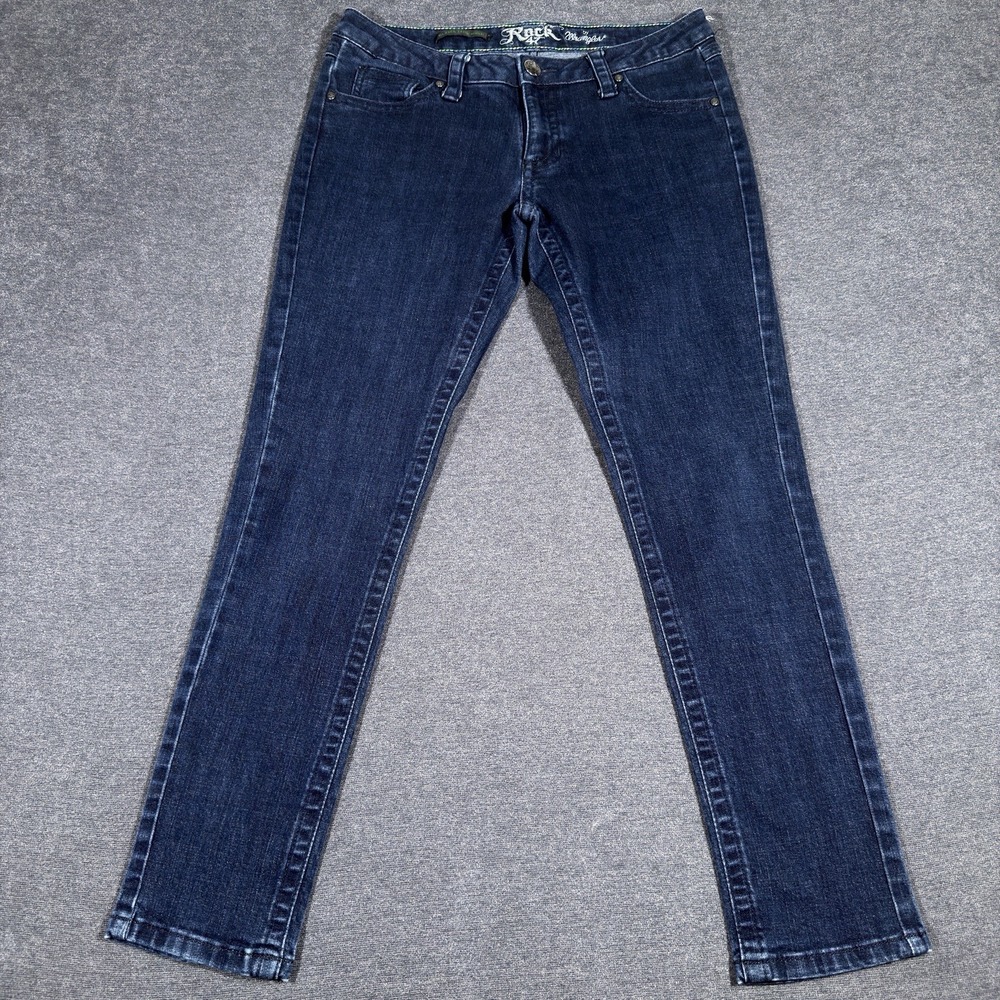 Rock 47 By Wrangler Ultra Low Rise Jeans Womens Size 32X29 Blue Western Denim